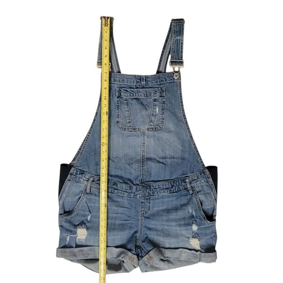 Indigo Blue Maternity Distressed Denim Bib Overalls Shortalls Size Large - Picture 5 of 11